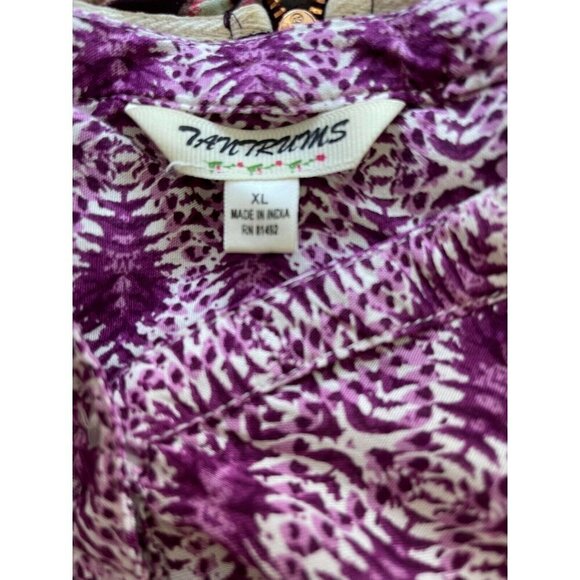 Tantrums XL Purple Print V-Button Neckline Roll-Tab Sleeve Top - Picture 6 of 6